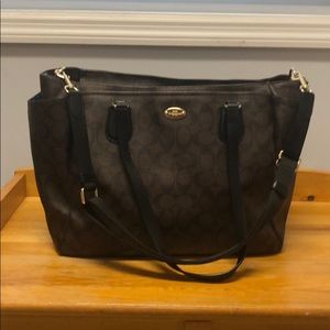 Brown leather coach diaper bag